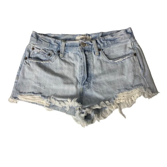 We The Free Light Wash Distressed Denim Shorts Raw Hem Frayed Cutoff 27 - Picture 1 of 6